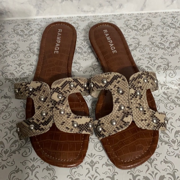 Rampage Shoes - Rampage studded ,snake print flat saldals, size 10